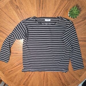 Everlane Striped Black and Gray Heavy weight Boxy Shirt